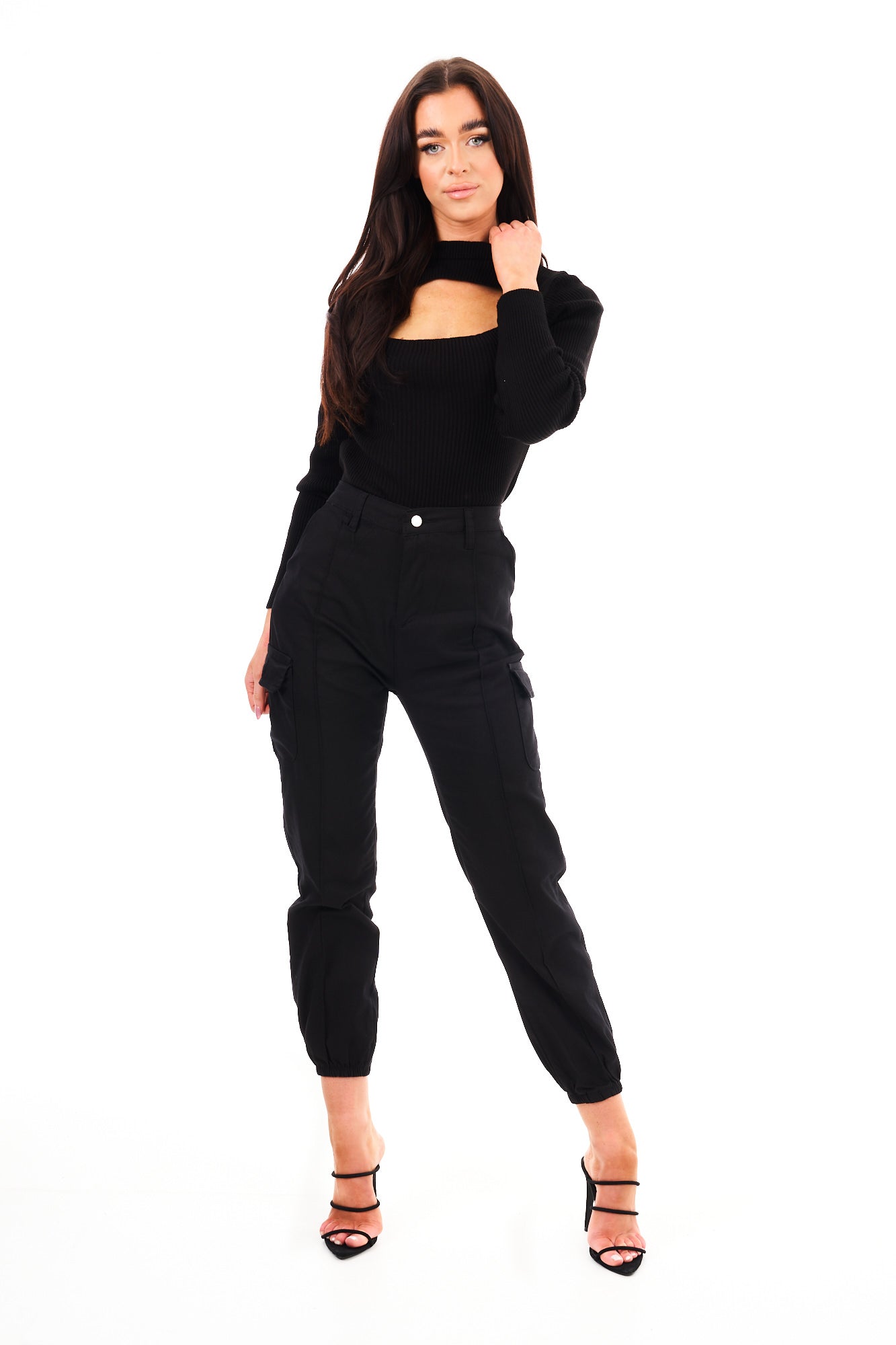 CARGO CUFF PANTS-BLACK
