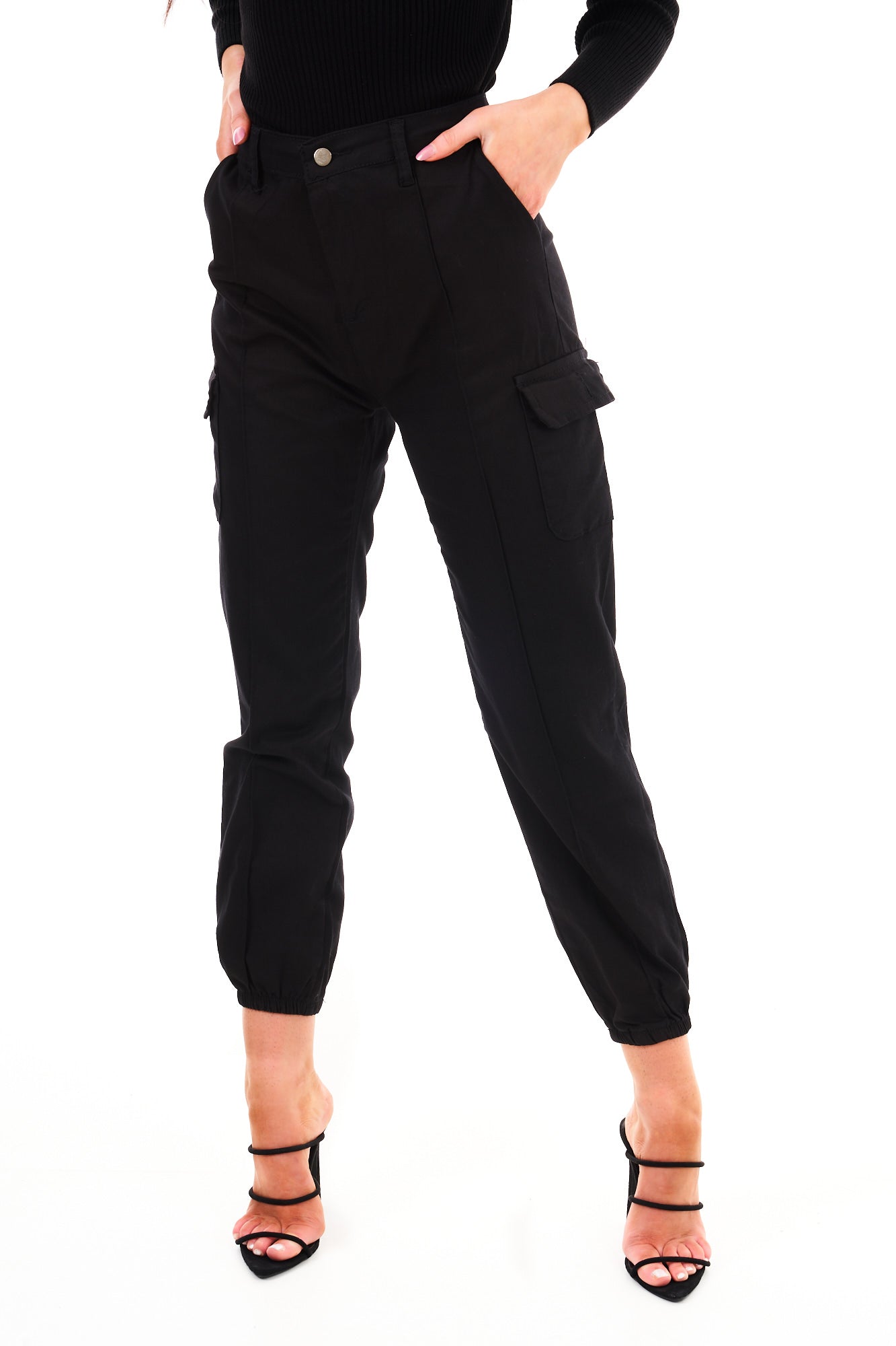 CARGO CUFF PANTS-BLACK