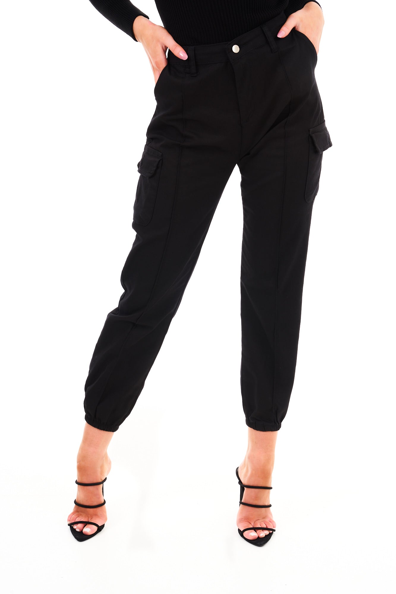 CARGO CUFF PANTS-BLACK