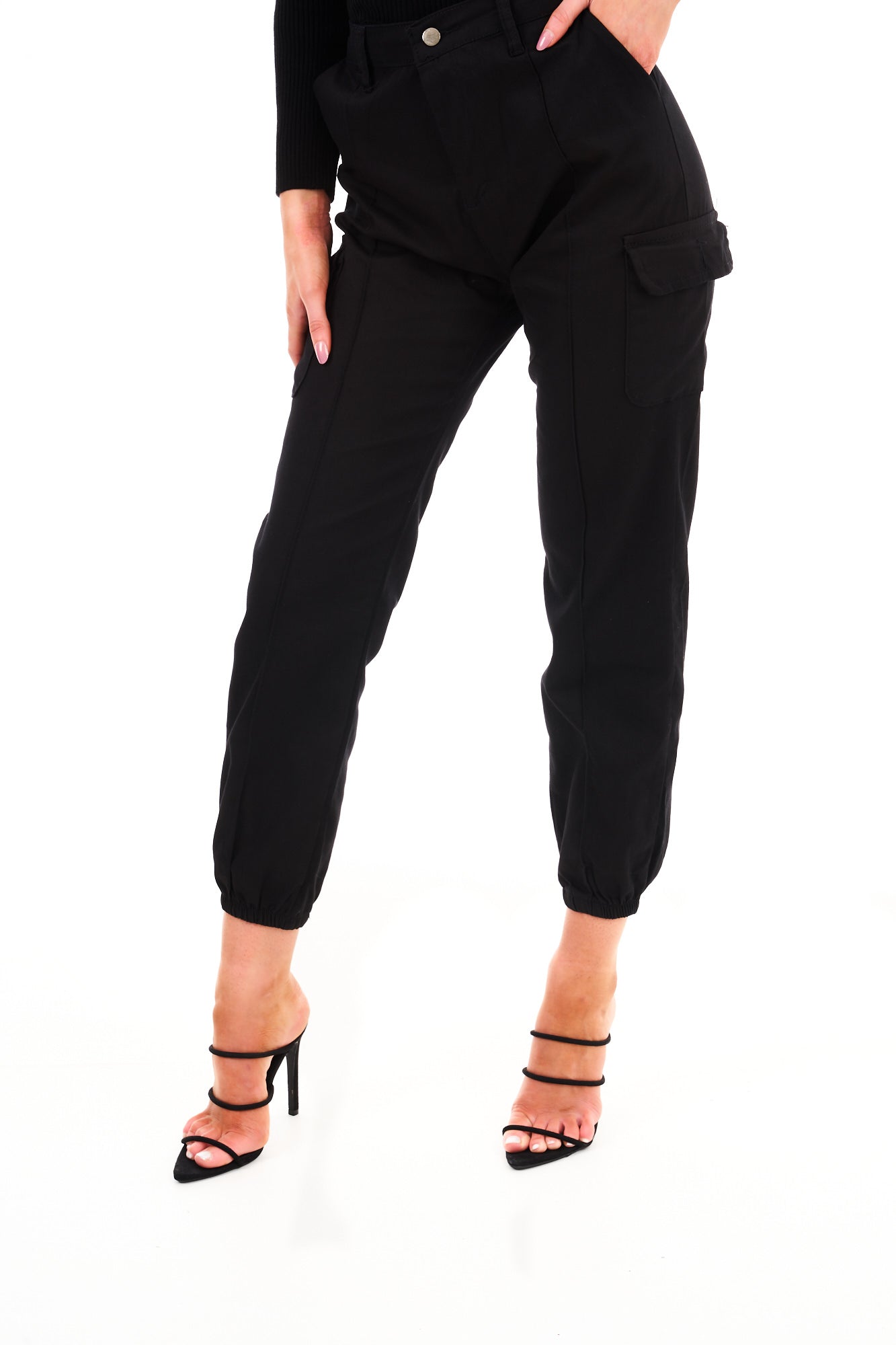 CARGO CUFF PANTS-BLACK