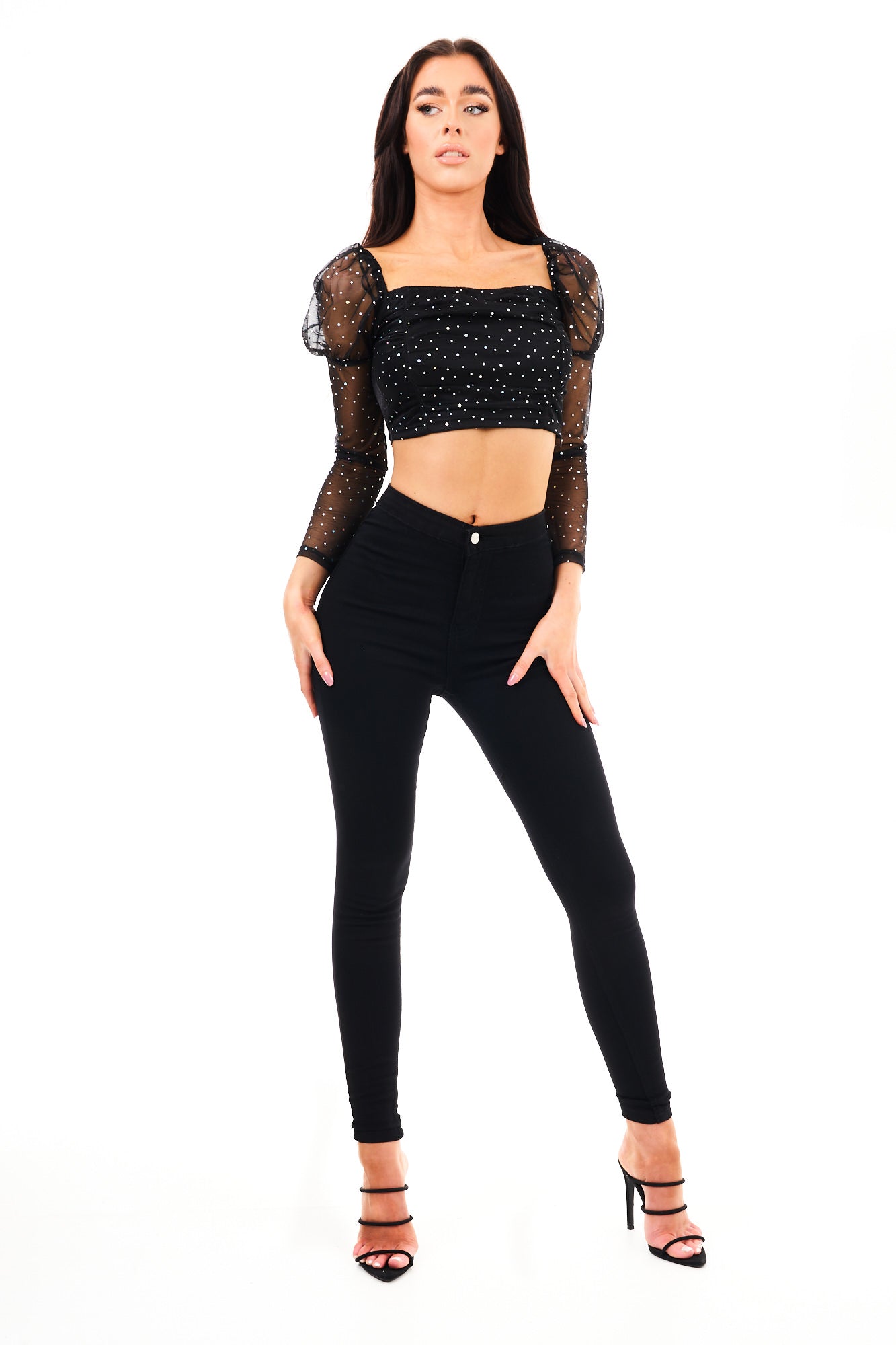 CROP TOP GLITTER-BLACK