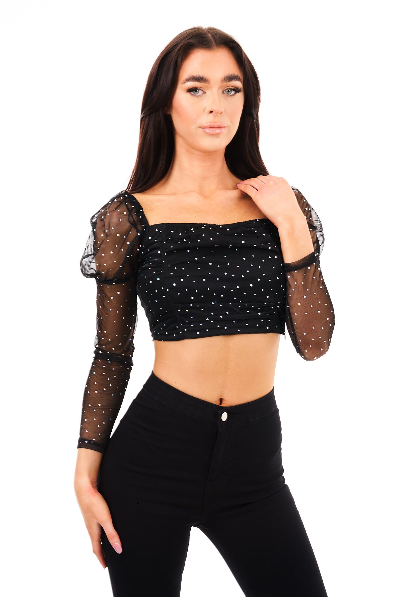 CROP TOP GLITTER-BLACK