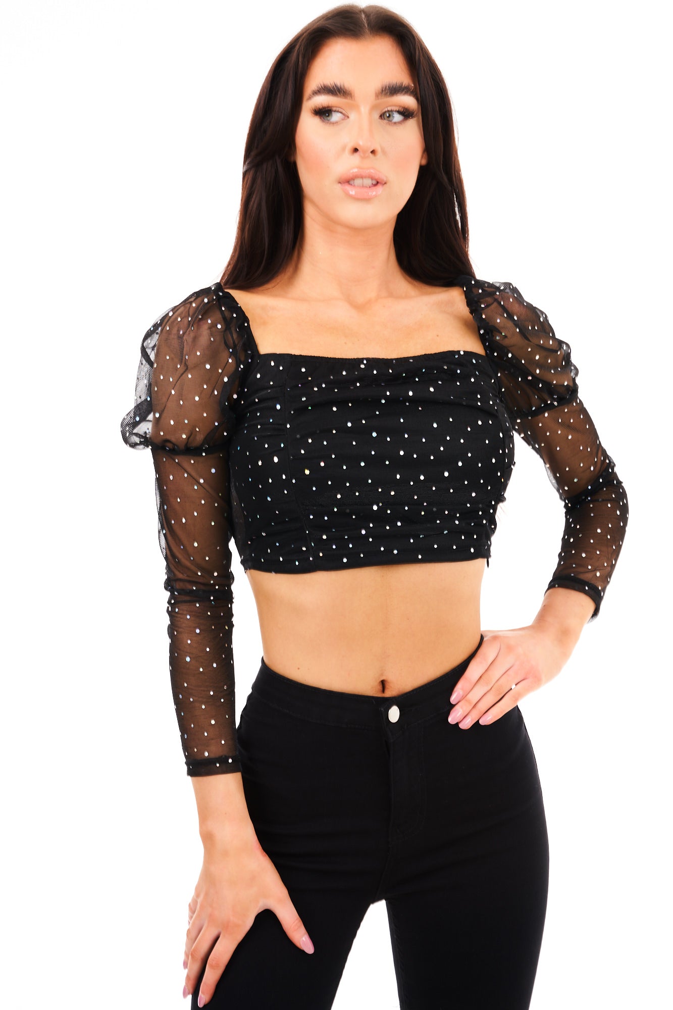 CROP TOP GLITTER-BLACK