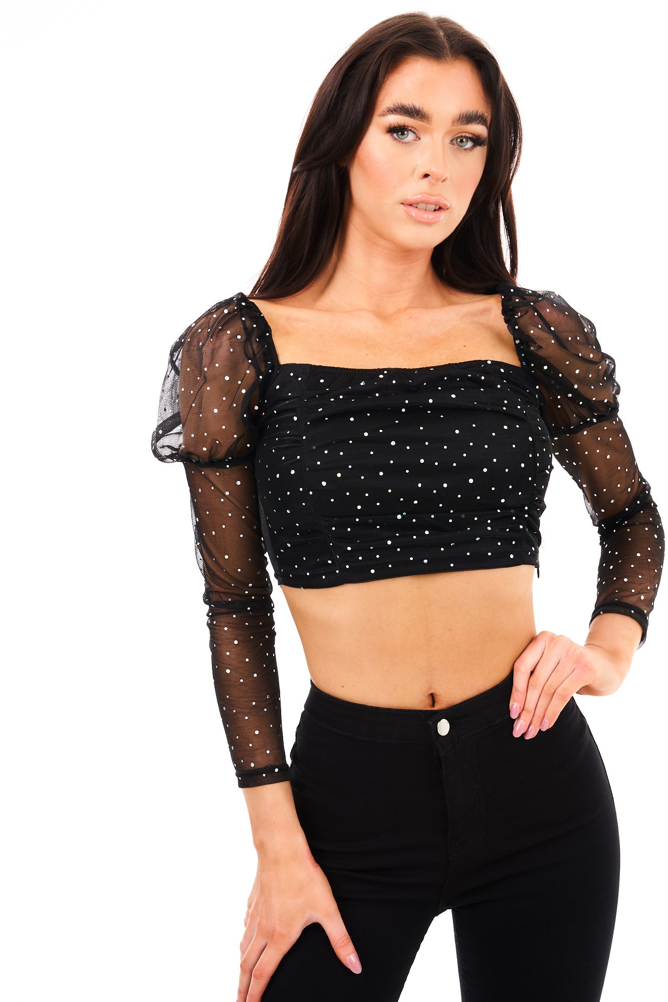 CROP TOP GLITTER-BLACK