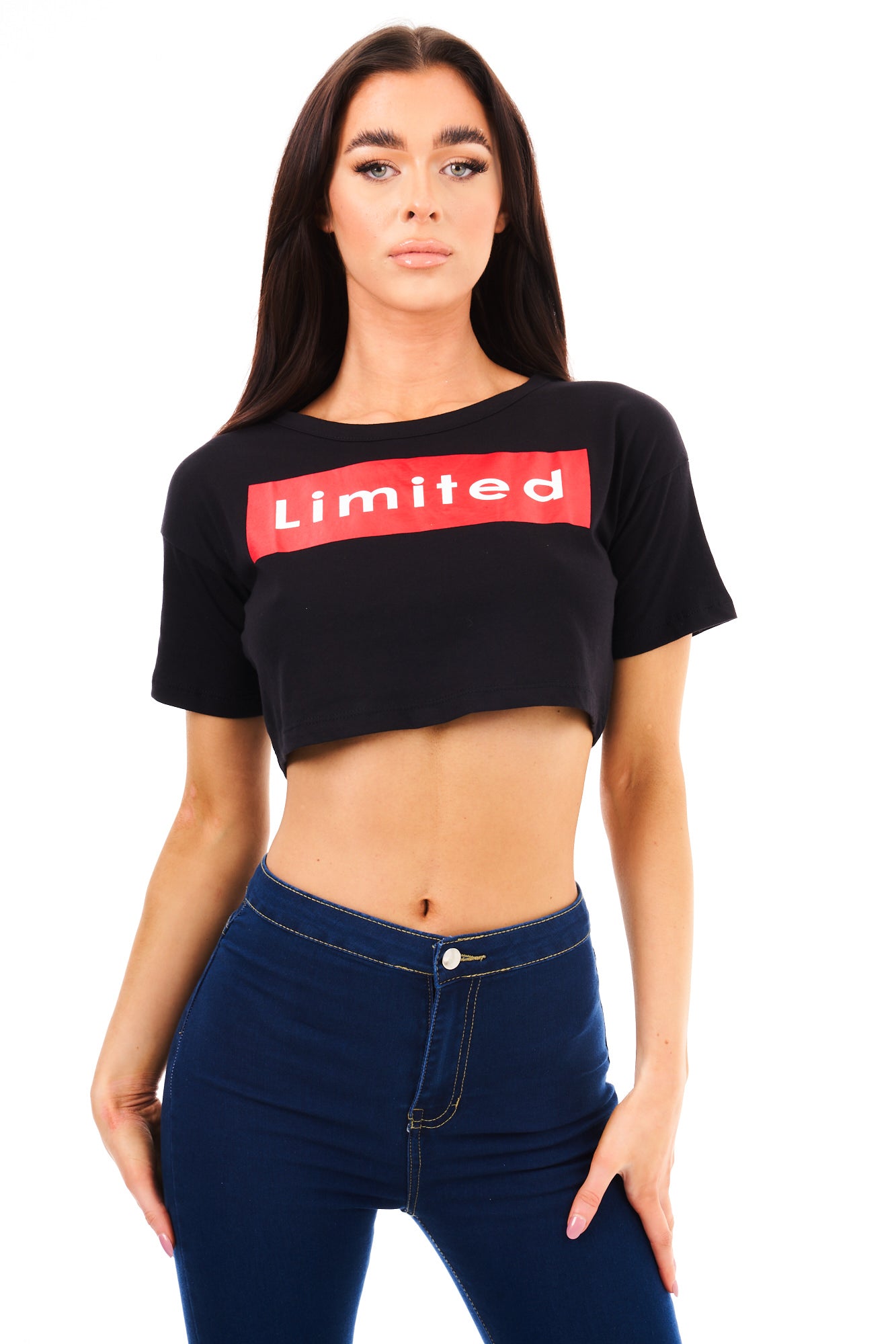 CROP TOP TEE LIMITED-BLACK