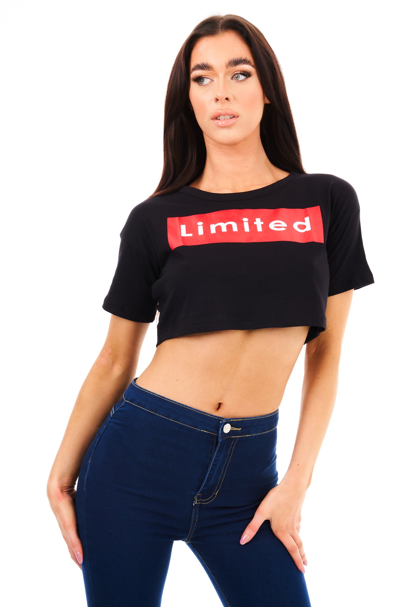 CROP TOP TEE LIMITED-BLACK