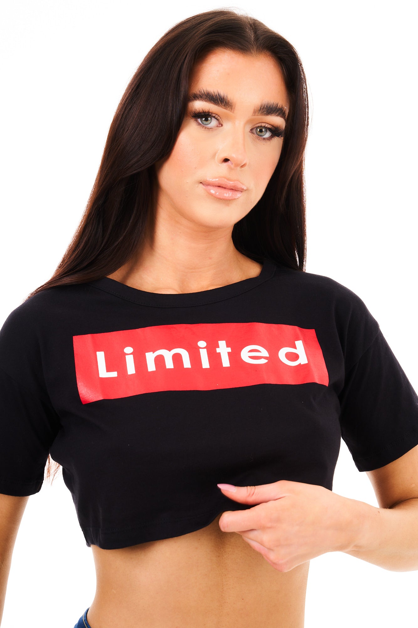 CROP TOP TEE LIMITED-BLACK
