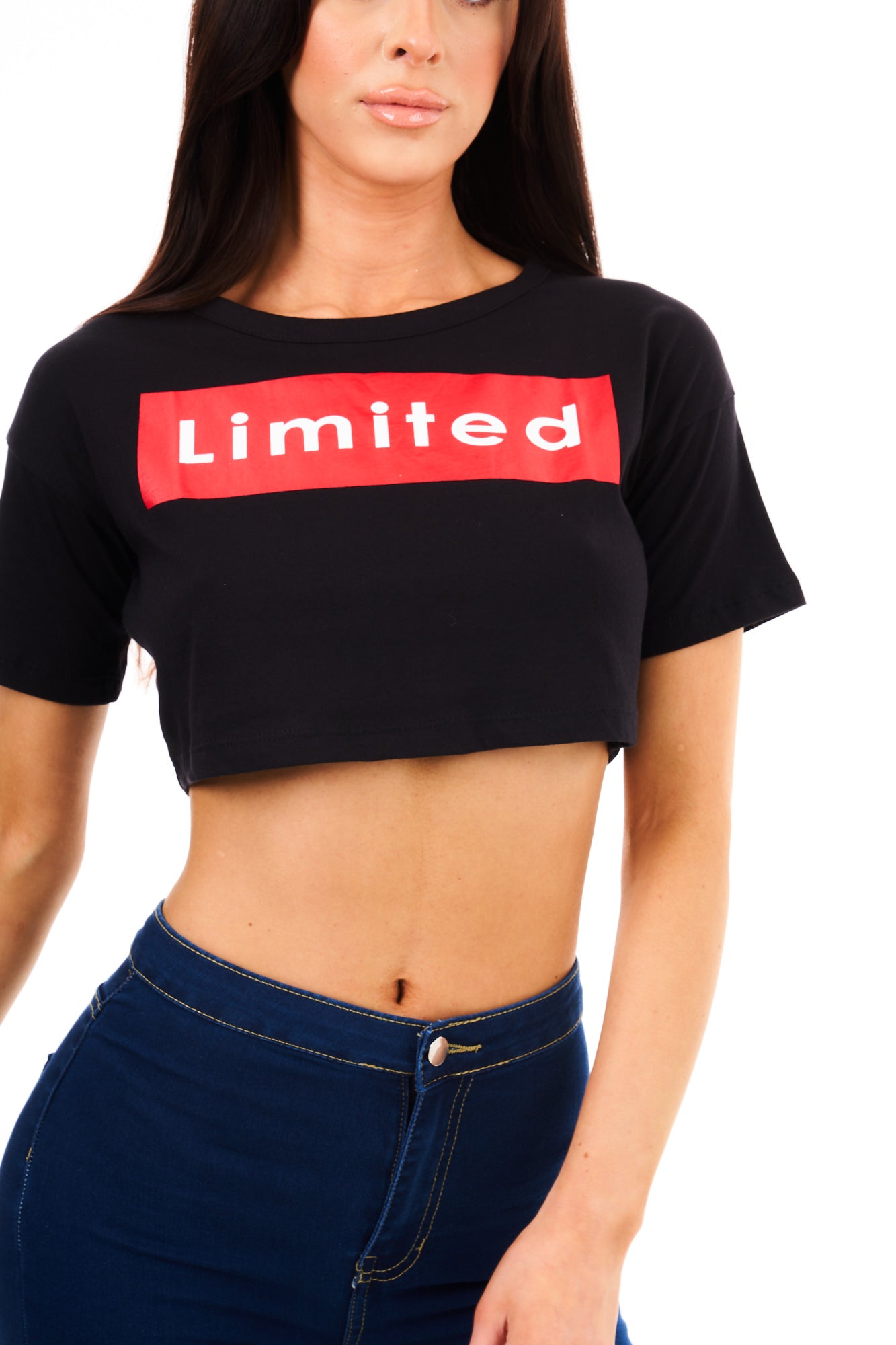 CROP TOP TEE LIMITED-BLACK