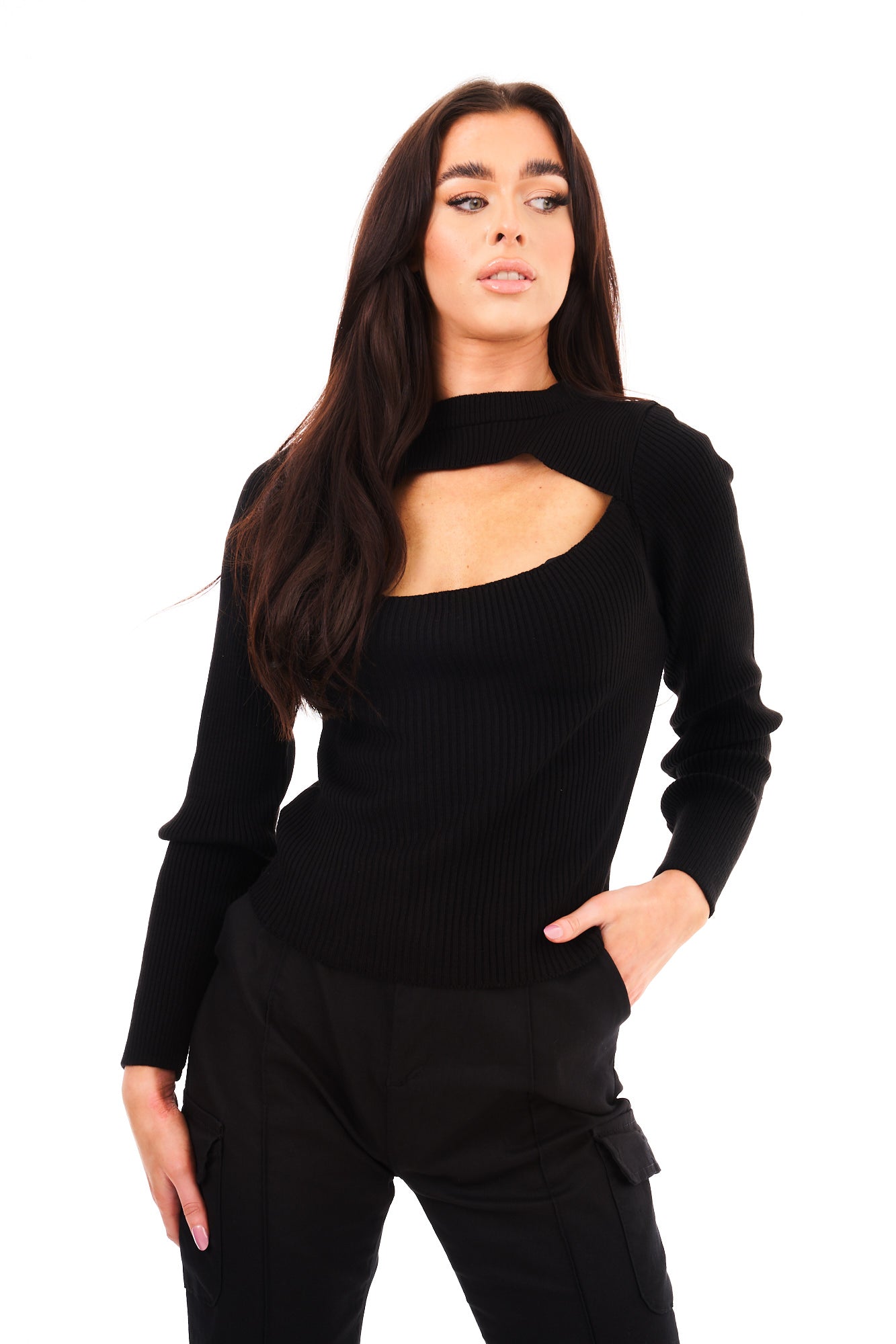 CUTOUT CROP JUMPER-BLACK