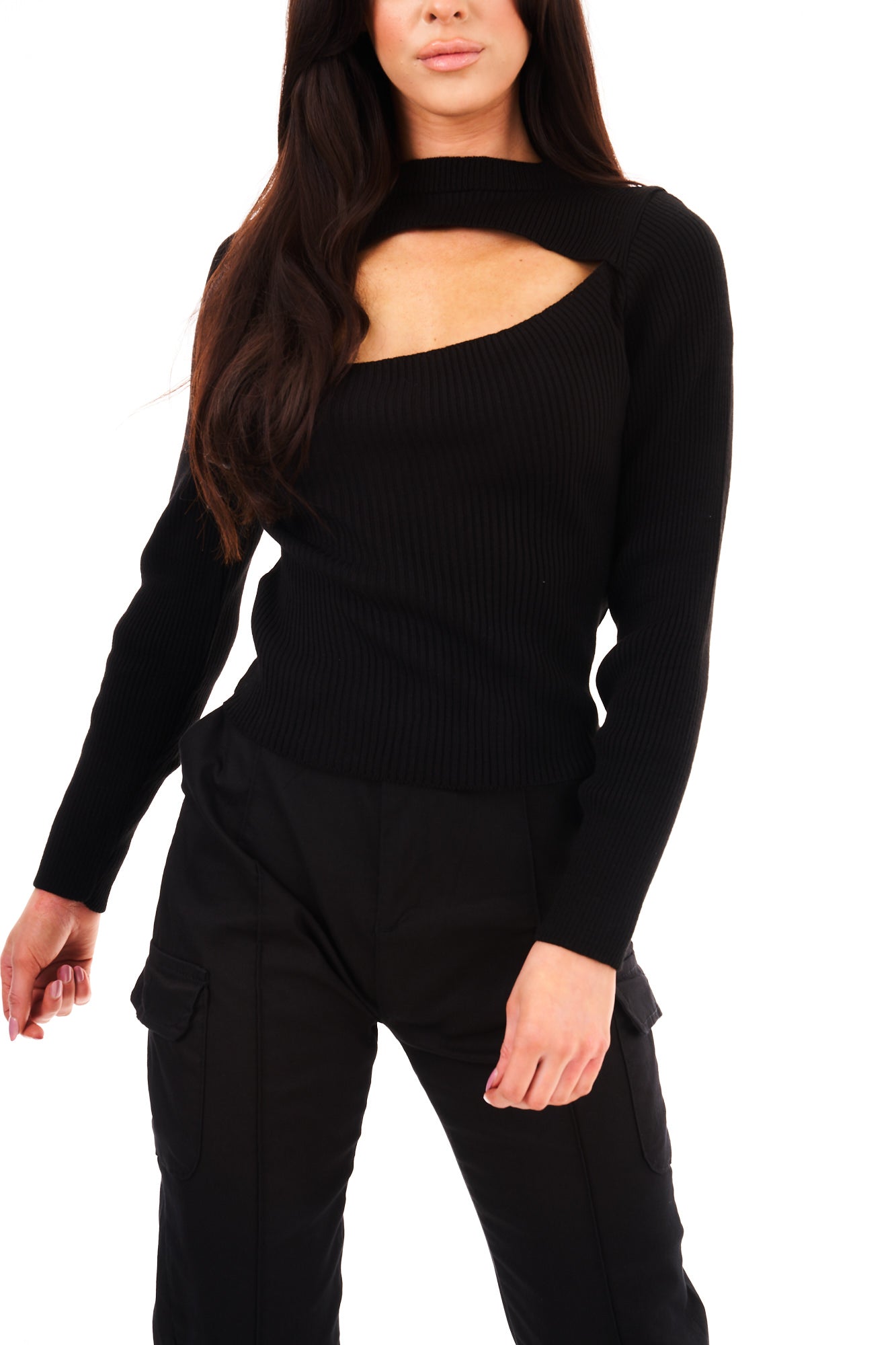 CUTOUT CROP JUMPER-BLACK