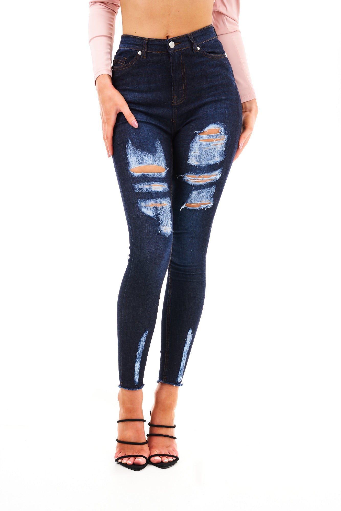 DENIM RIPPED SKIN DRKNAVY