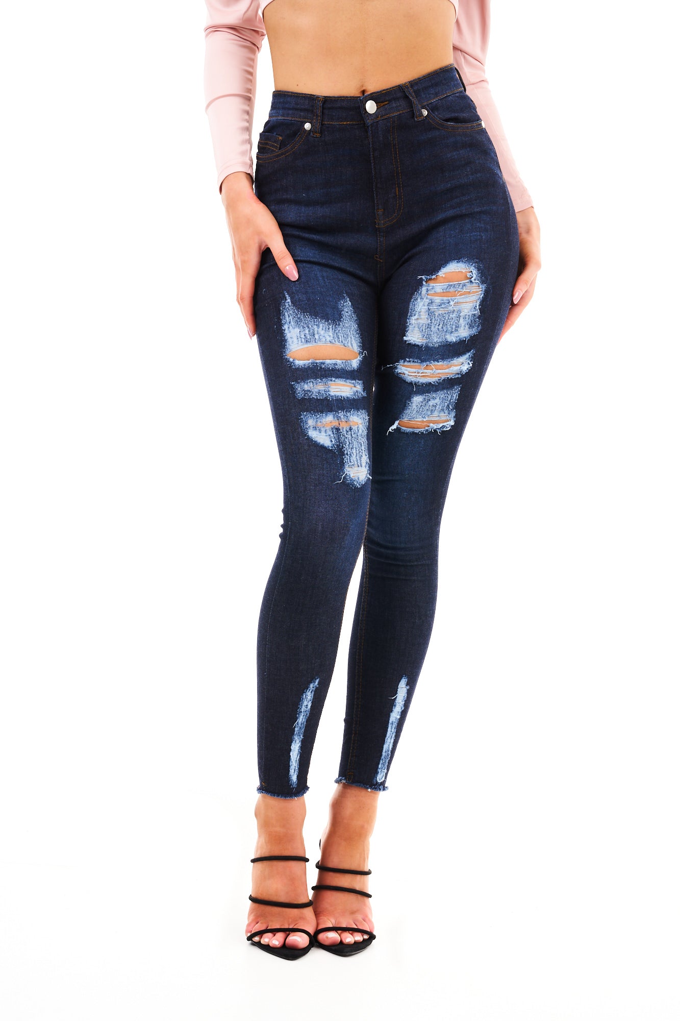 DENIM RIPPED SKIN DRKNAVY