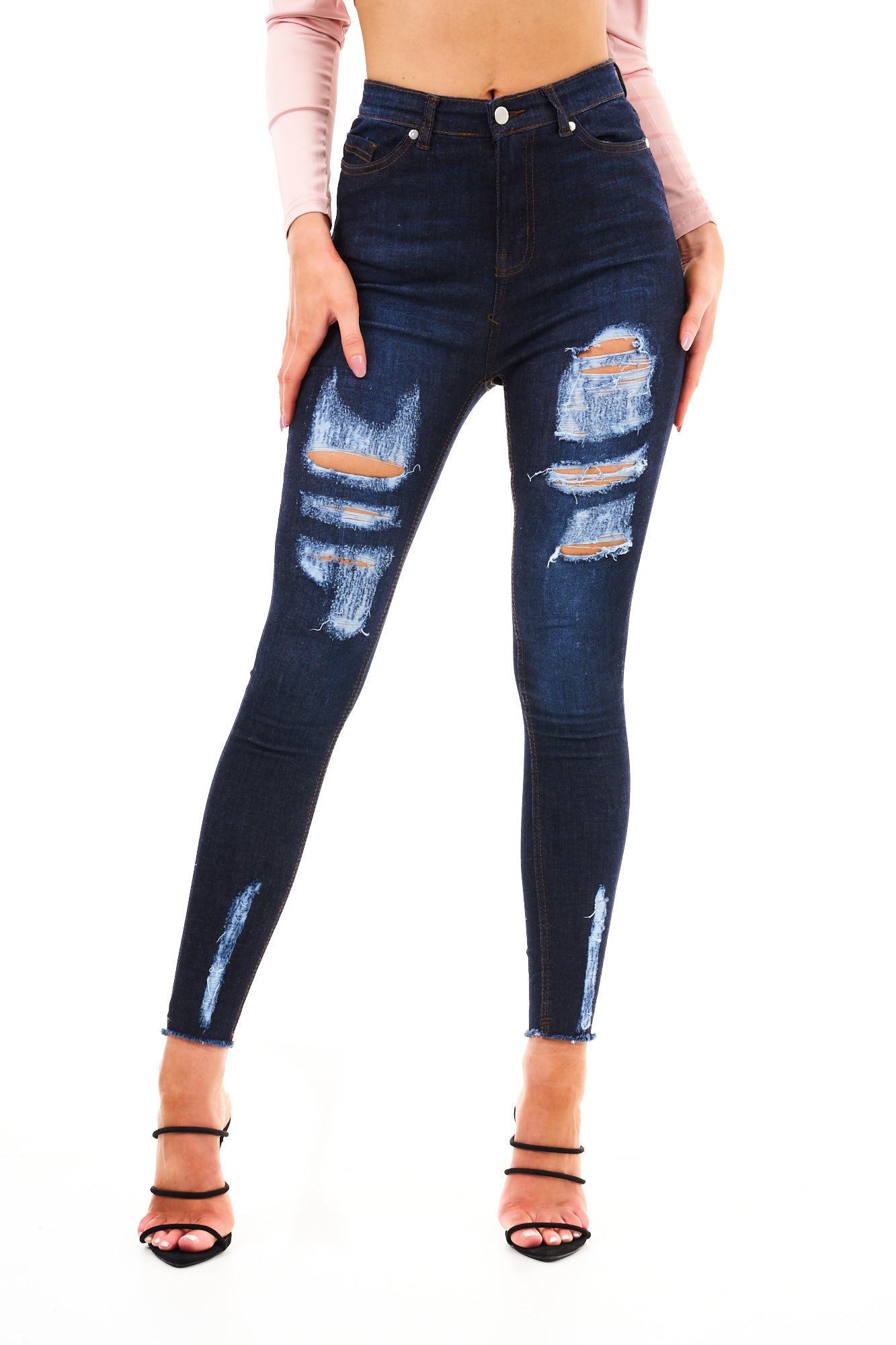 DENIM RIPPED SKIN DRKNAVY