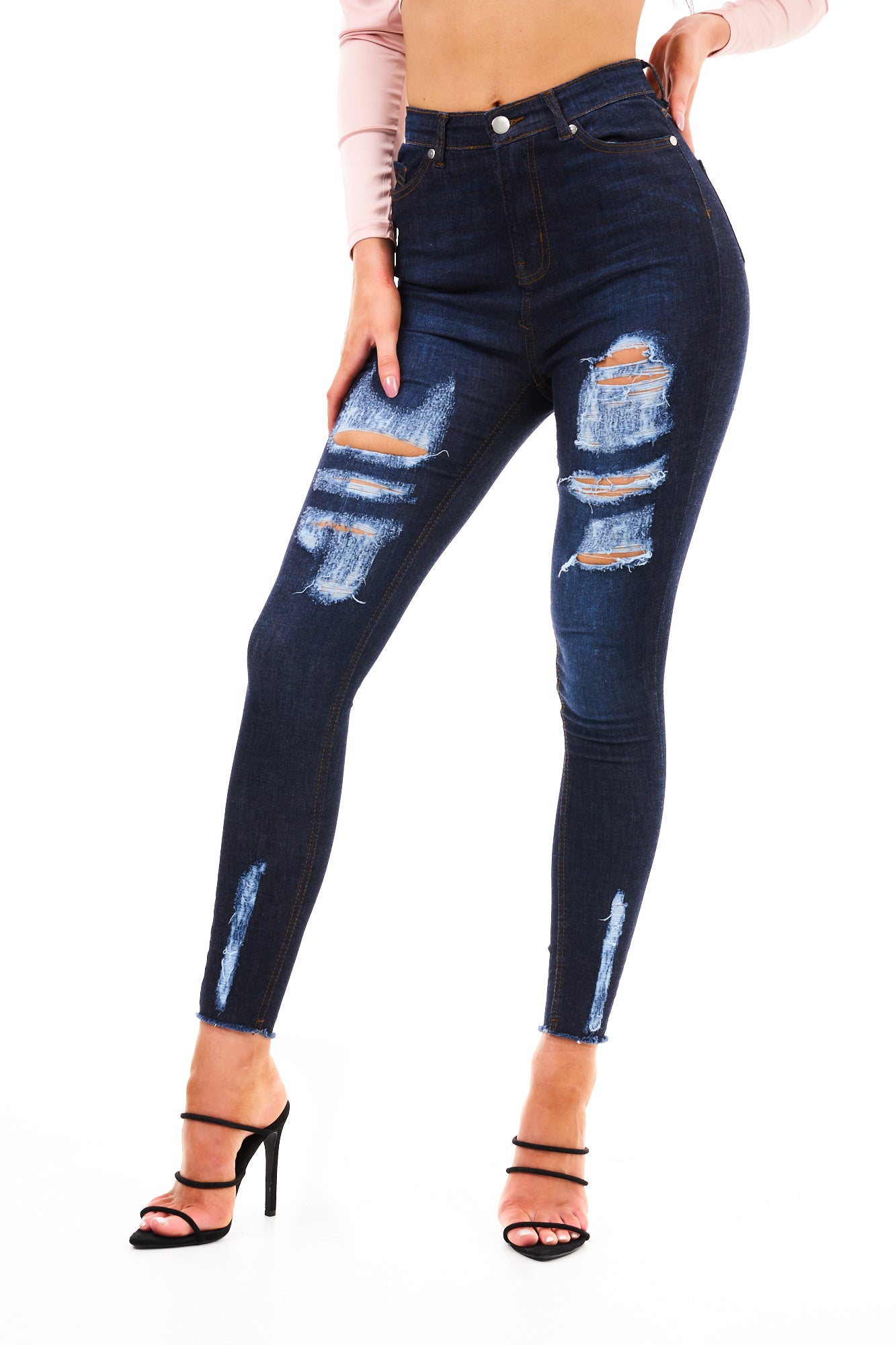 DENIM RIPPED SKIN DRKNAVY
