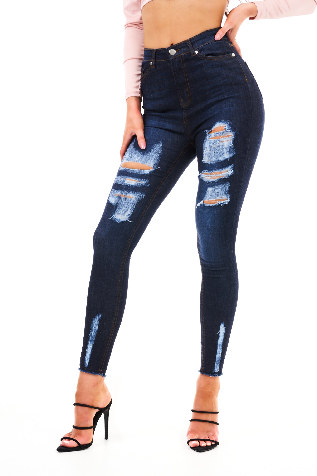 DENIM RIPPED SKIN DRKNAVY