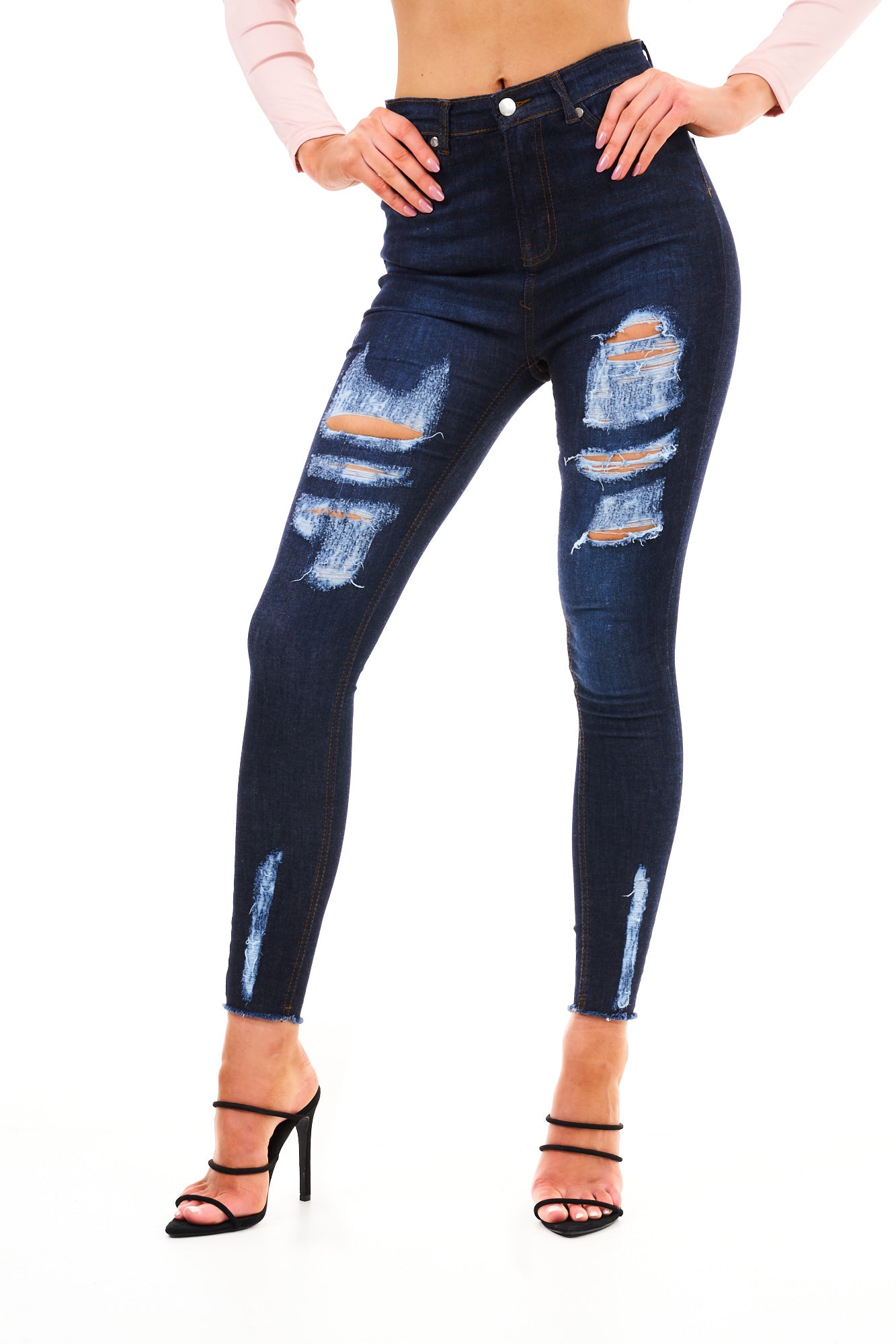 DENIM RIPPED SKIN DRKNAVY