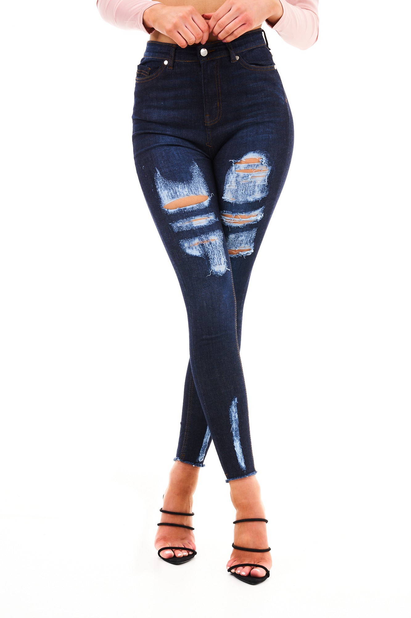 DENIM RIPPED SKIN DRKNAVY