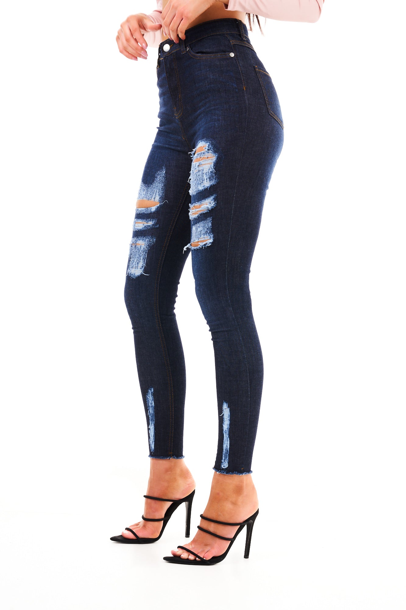 DENIM RIPPED SKIN DRKNAVY